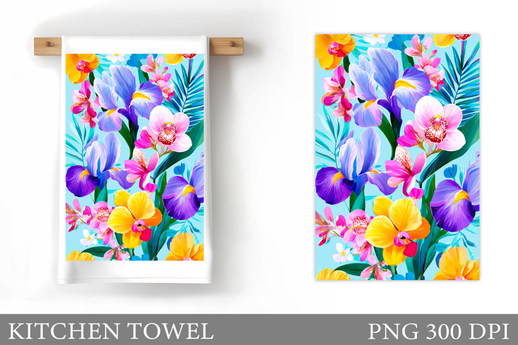 Floral Kitchen Towel Design. Flowers Kitchen Towel
