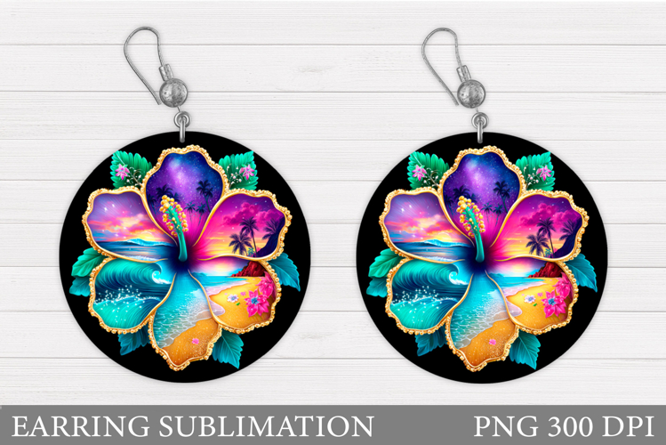 Hibiscus Earring Design. Flowers Earring Sublimation