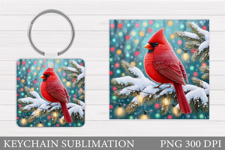 Cardinal Keychain Sublimation. Winter Bird Round Keychain