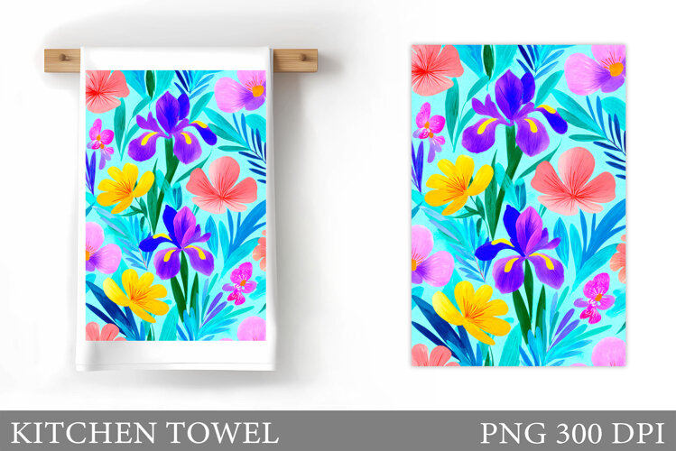 Floral Kitchen Towel Design. Flowers Kitchen Towel example image 1