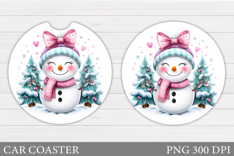 Cute Snowman Car Coaster. Christmas Car Coaster Design