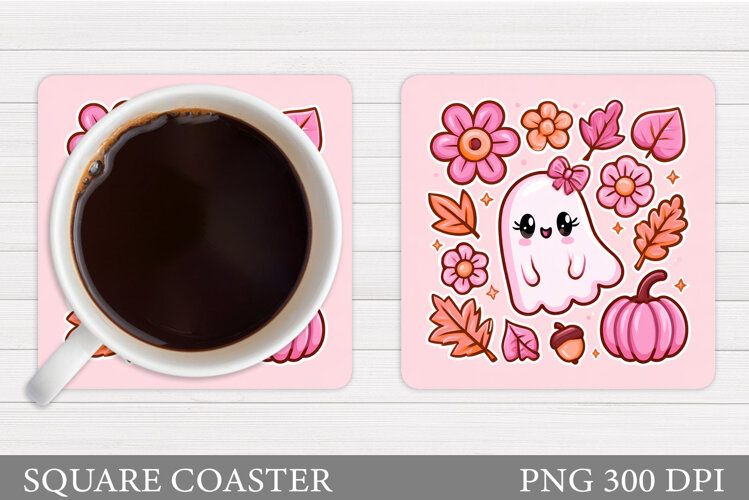 Cute Ghost Coaster Design. Cute Halloween Sublimation example image 1