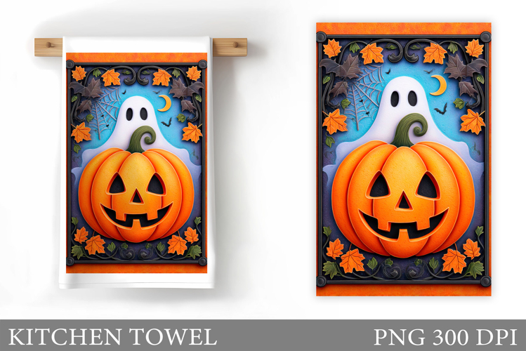 Halloween Pumpkin Towel Design. Ghost Kitchen Towel