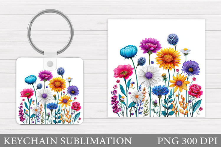 Wildflowers Keychain Design. Flowers Keychain Sublimation