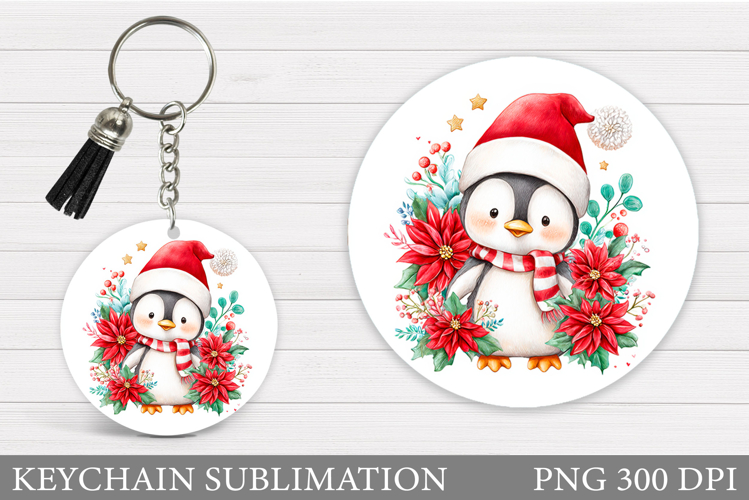 Cute Penguin Keychain Design. Christmas Keychain Sublimation