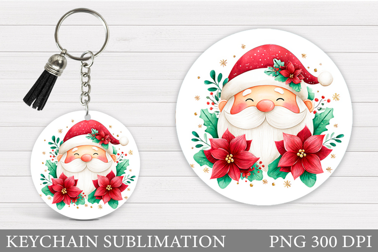 Cute Santa Claus Keychain. Christmas Keychain Sublimation