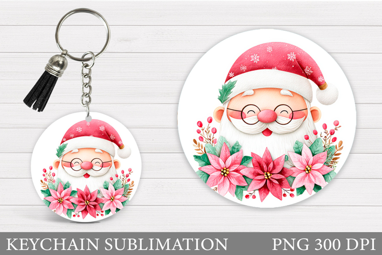 Cute Santa Claus Keychain. Christmas Keychain Sublimation