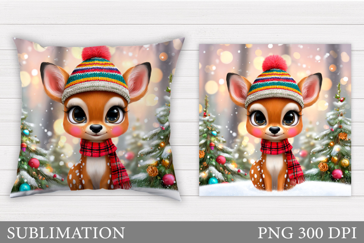 Christmas Deer Pillow Design. Christmas Pillow Sublimation
