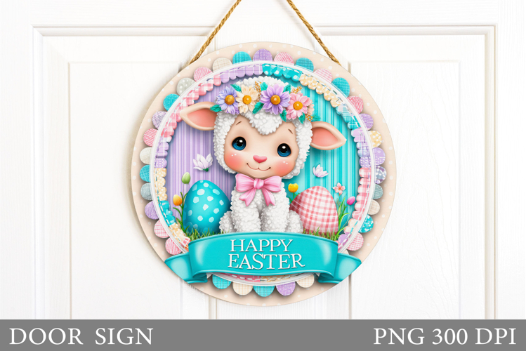 Easter Lamb Door Sign Design. Easter Door Sign Sublimation example image 1