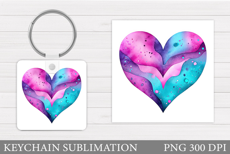 Watercolor Heart Keychain. Valentine Keychain Sublimation