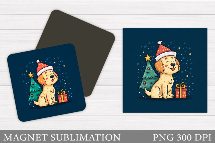 Christmas Dog Magnet Design. Christmas Magnet Sublimation example image 1
