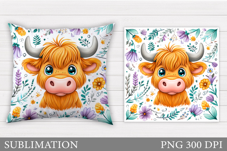 Cute Cow Pillow Design. Cow Flowers Pillow Sublimation