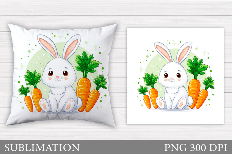 Cute Bunny Pillow Design. Cute Bunny Carrot Sublimation