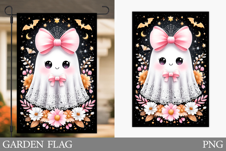 Cute Ghost Garden Flag Design. Halloween Pumpkin Garden Flag