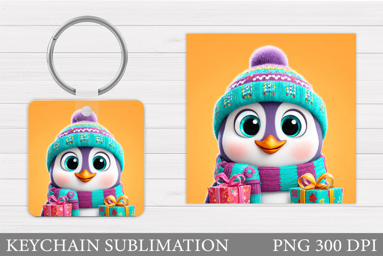 Christmas Penguin Keychain. Christmas Keychain Sublimation
