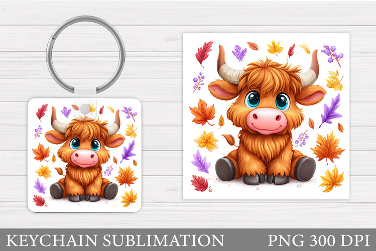 Fall Cow Keychain Design. Fall Keychain Sublimation