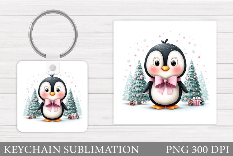 Cute Penguin Keychain Design. Christmas Keychain Sublimation