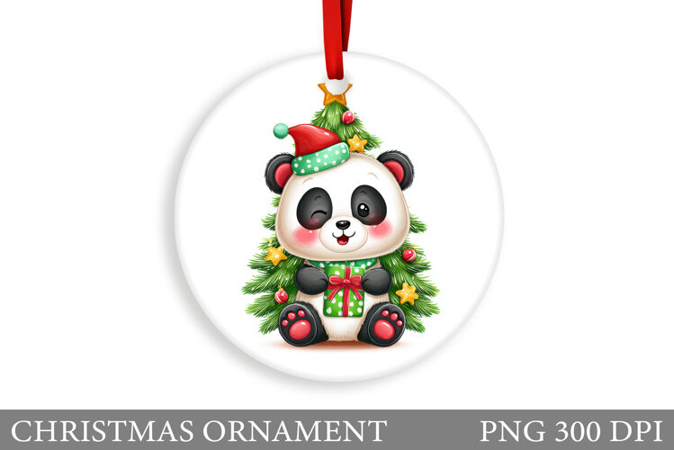 Cute Panda Christmas Ornament. Christmas Panda Sublimation example image 1