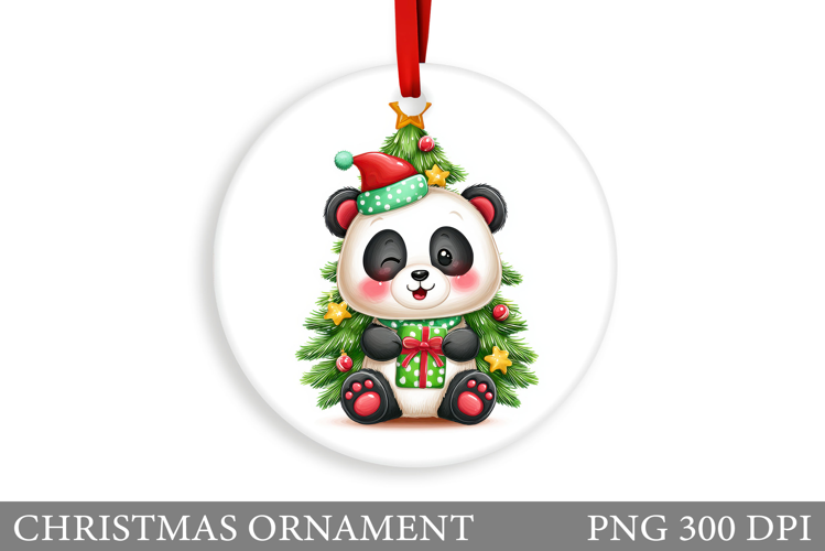 Cute Panda Christmas Ornament. Christmas Panda Sublimation