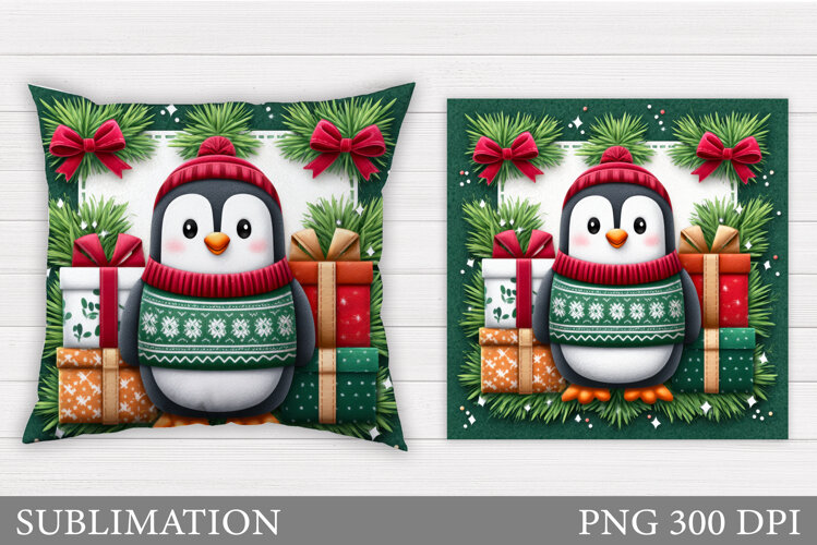 Christmas Penguin Pillow. Christmas Pillow Design example image 1