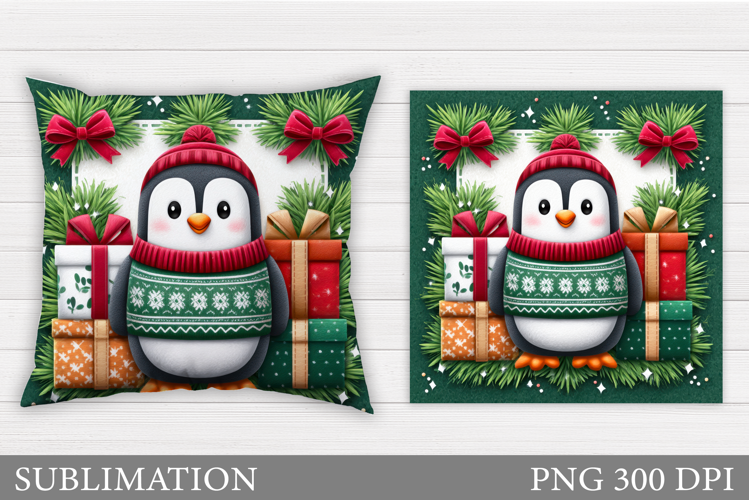 Christmas Penguin Pillow. Christmas Pillow Design