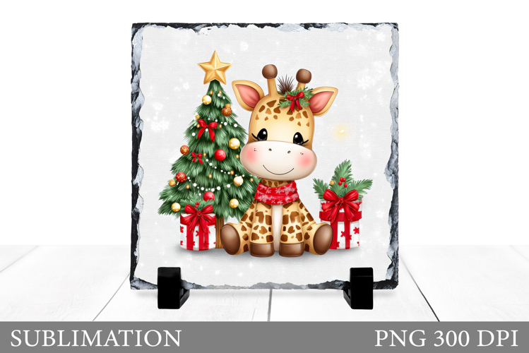 Cute Giraffe Sublimation. Christmas Giraffe Slate Design