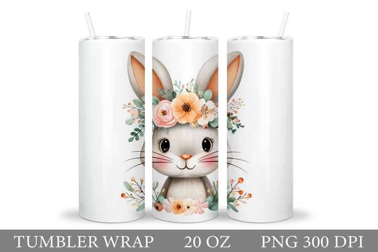 Cute Bunny Tumbler Design. Bunny Flowers Tumbler Sublimation