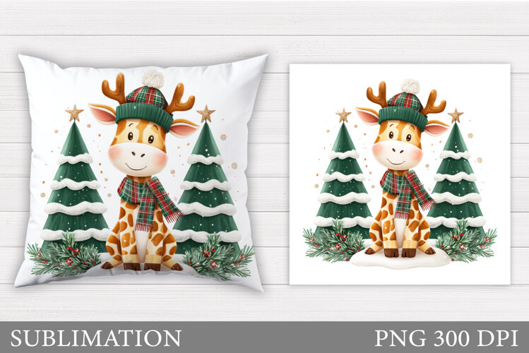 Christmas Giraffe Pillow. Christmas Pillow Sublimation example image 1