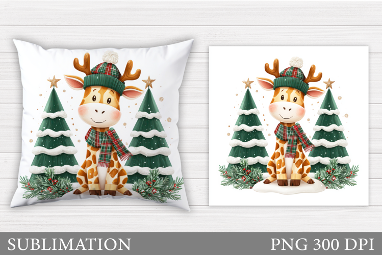 Christmas Giraffe Pillow. Christmas Pillow Sublimation
