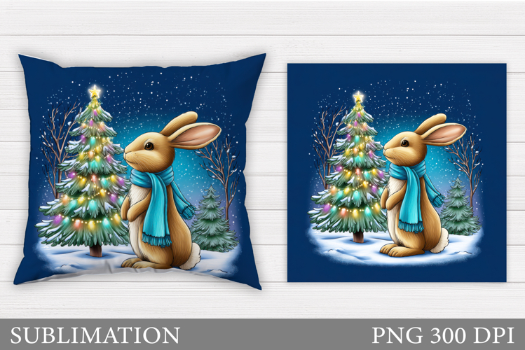 Christmas Bunny Pillow Design. Christmas Pillow Sublimation