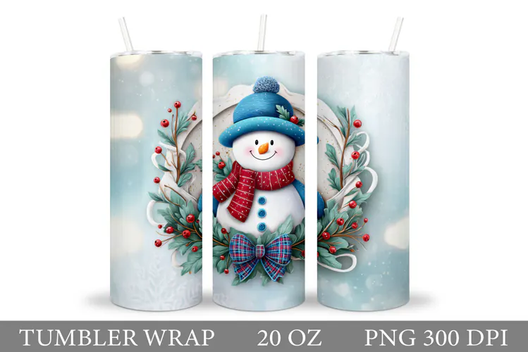 Cute Snowman Tumbler Design. Christmas Tumbler Sublimation