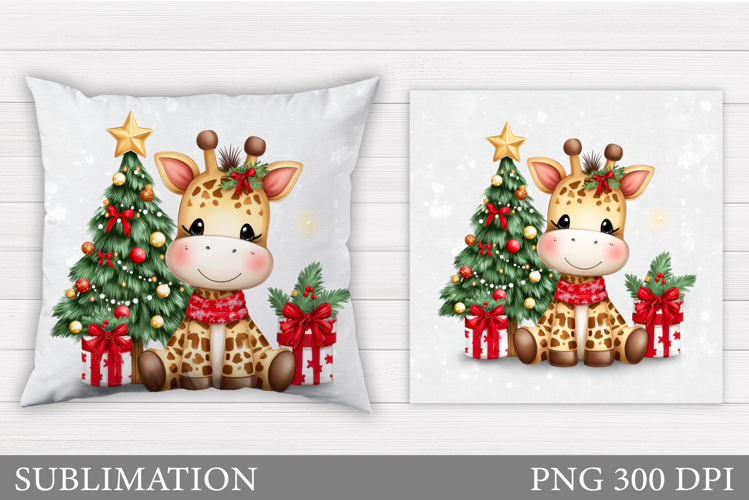 Christmas Giraffe Pillow. Christmas Pillow Sublimation