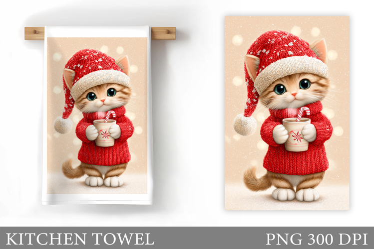 Christmas Cat Kitchen Towel. Christmas Kitchen Towel Design