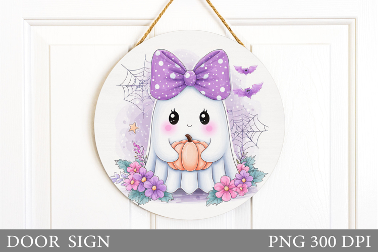 Cute Ghost Door Sign Design. Halloween Door Sign Sublimation