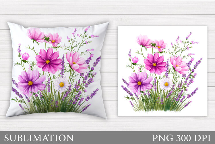 Wildflowers Pillow Sublimation. Flowers Pillow Design example image 1