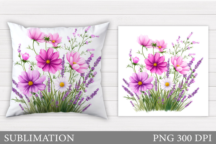 Wildflowers Pillow Sublimation. Flowers Pillow Design