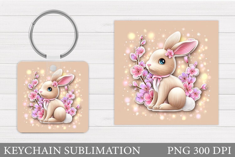 Cute Bunny Keychain. Spring Bunny Keychain Sublimation example image 1