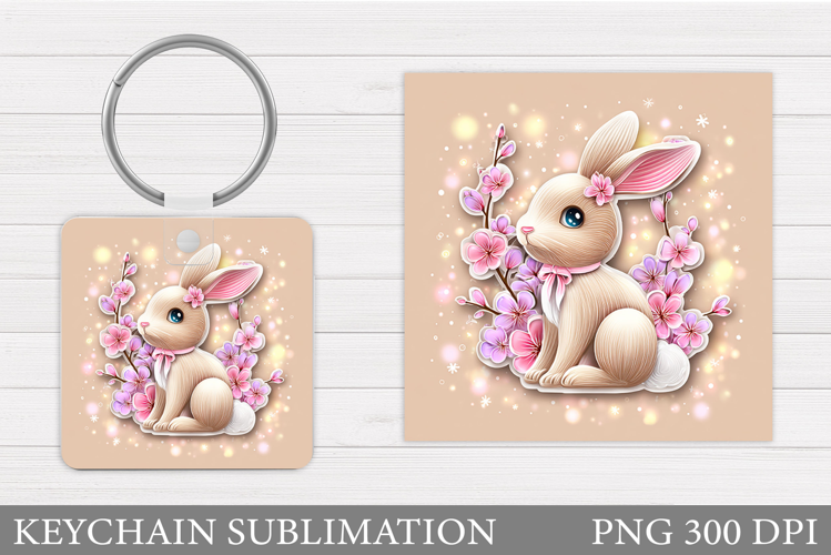 Cute Bunny Keychain. Spring Bunny Keychain Sublimation