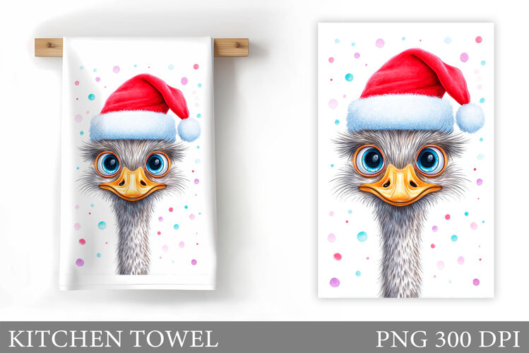 Christmas Ostrich Kitchen Towel. Christmas Kitchen Towel example image 1