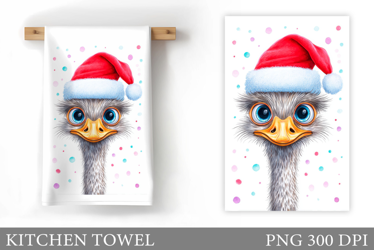 Christmas Ostrich Kitchen Towel. Christmas Kitchen Towel