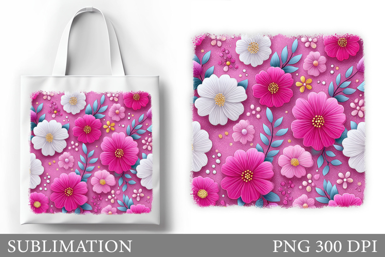 3D Flowers Tote Bag Design. Floral Tote Bag Sublimation