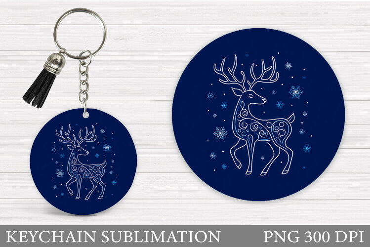 Reindeer Keychain Design. Winter Deer Round Keychain example image 1
