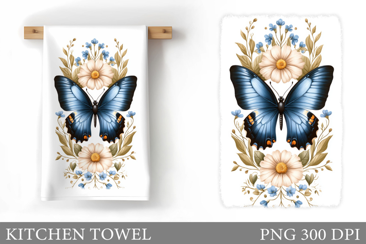 Butterfly Kitchen Towel. Flowers Kitchen Towel Sublimation