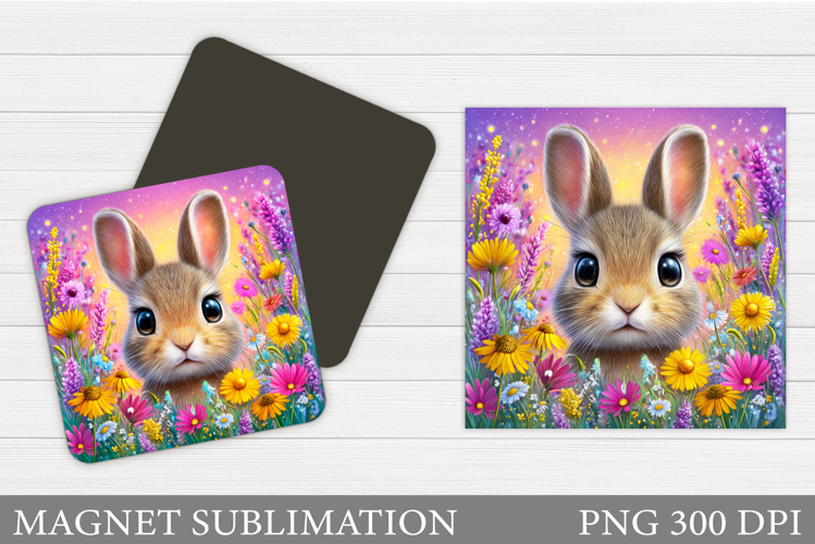 Cute Bunny Magnet Sublimation. Bunny Flowers Magnet Design