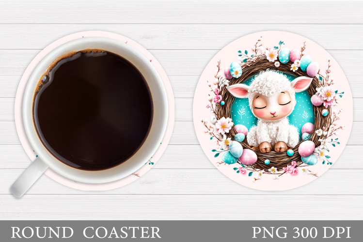 Easter Lamb Coaster Sublimation. Easter Coaster Design