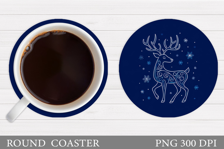 Reindeer Coaster Design. Christmas Round Coaster Sublimation