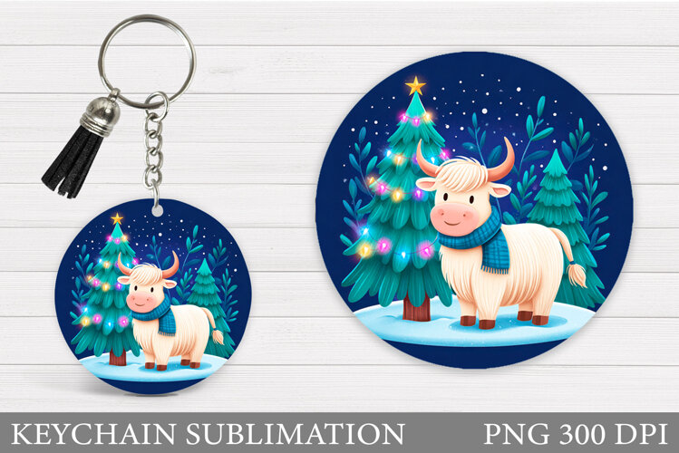 Christmas Cow Keychain. Christmas Keychain Design example image 1