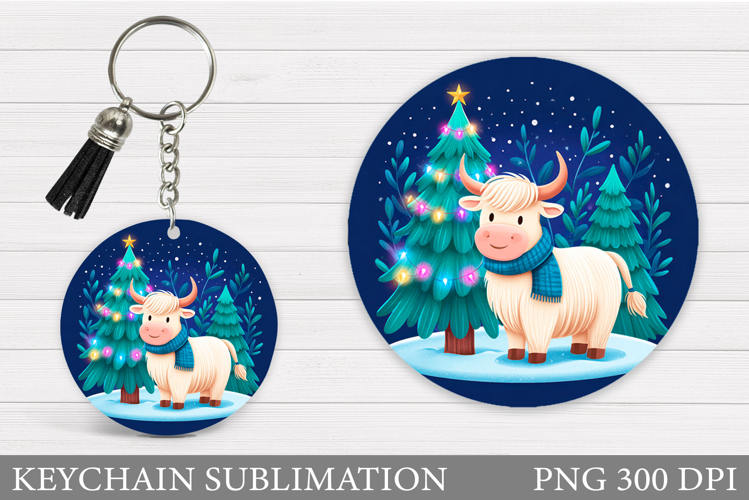 Christmas Cow Keychain. Christmas Keychain Design