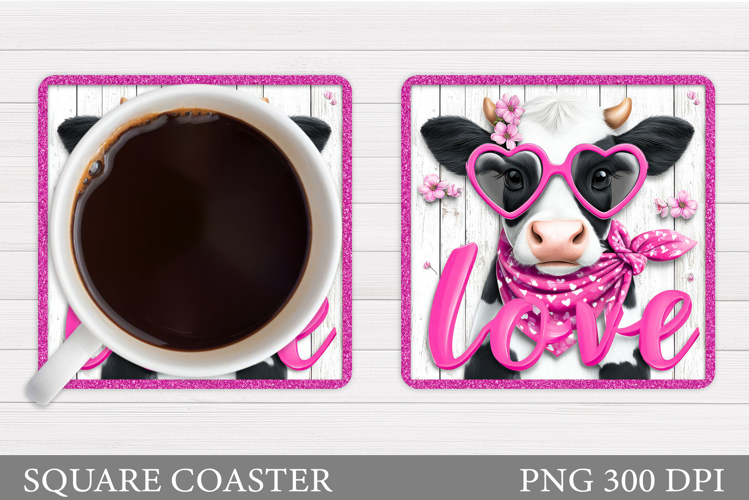 Valentines Cow Coaster Design. Valentines Square Coaster