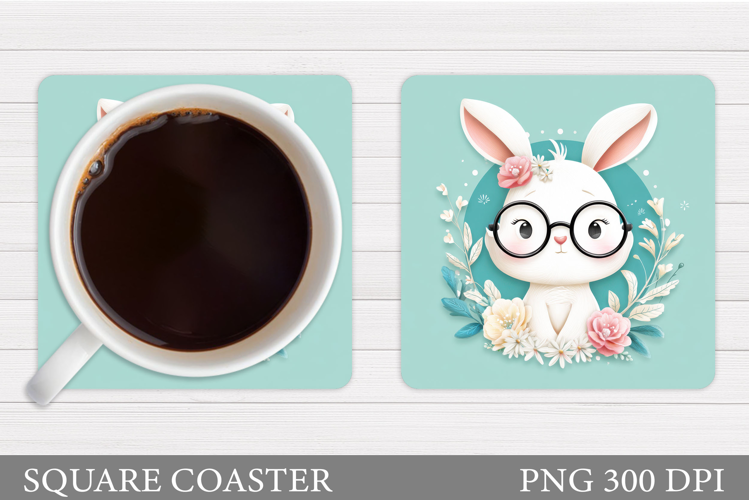 Bunny Coaster Sublimation. Bunny Flowers Coaster Design